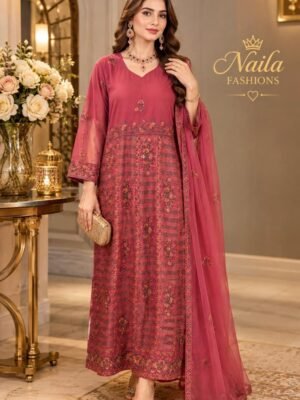 Rose Pink Printed Dress with Dupatta