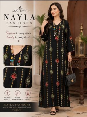 Black Dress with Multicolour Motif Embroidery