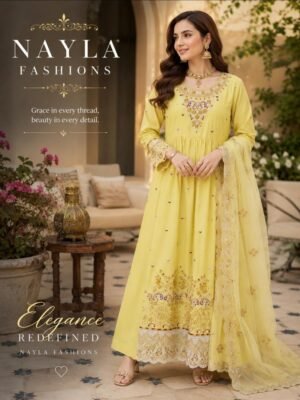 Lemon Yellow Embroidered Dress with Dupatta