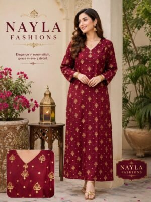 Maroon Dress with Gold Motif Print
